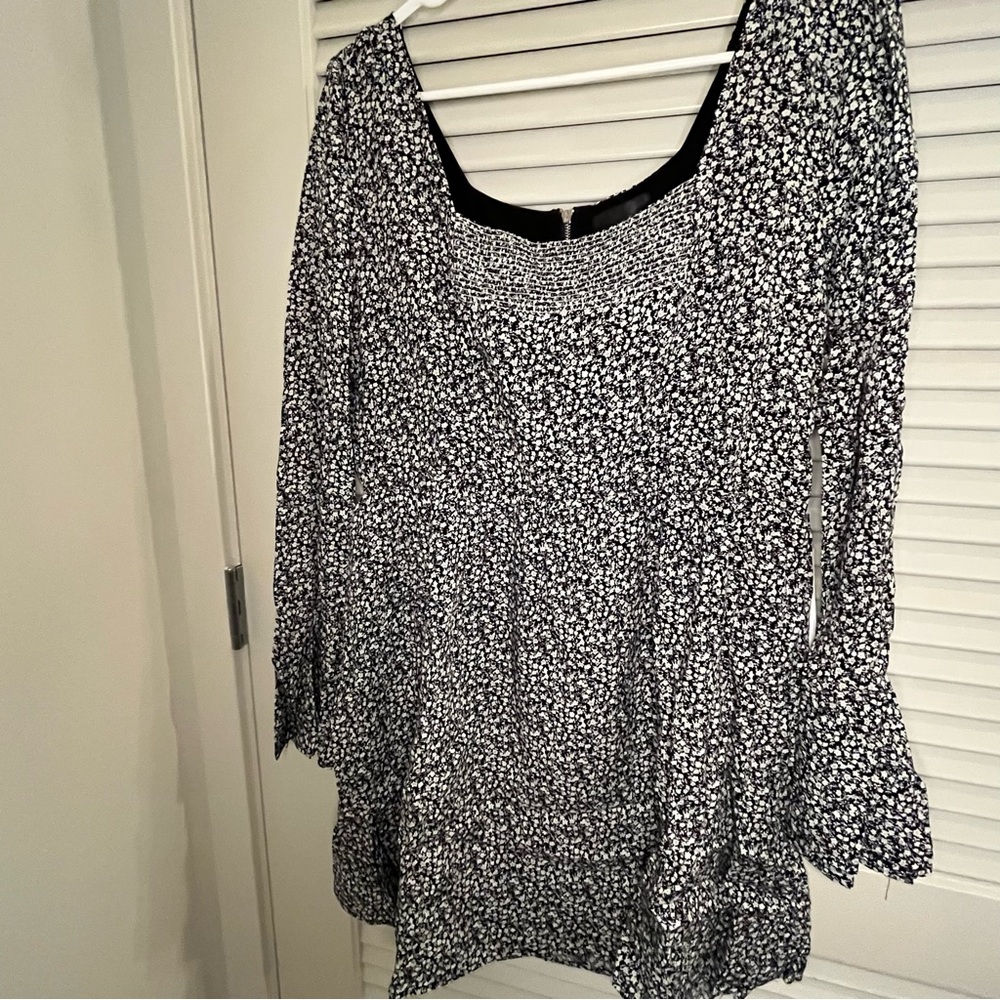 Scoop-neck Black & White Floral Dress